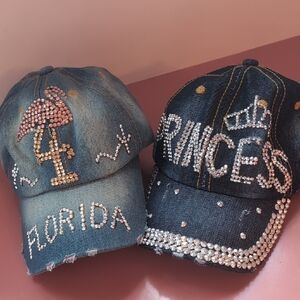 Embellished Denim Caps with Rhinestones